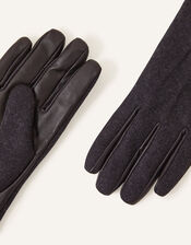 Leather Gloves in Wool Blend, Grey (GREY), large