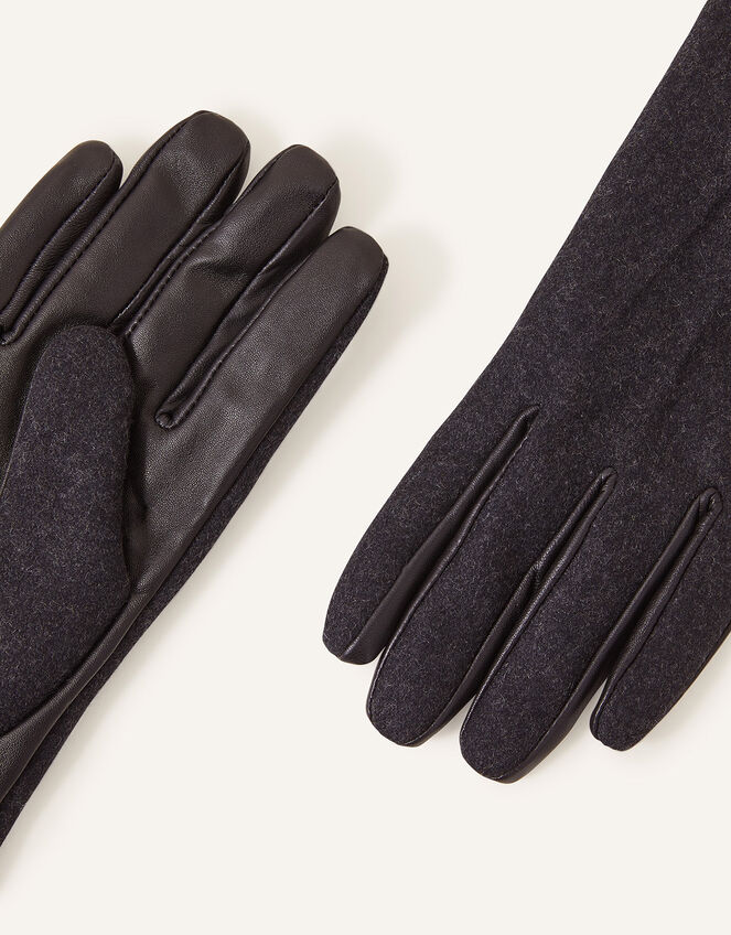 Leather Gloves in Wool Blend, Grey (GREY), large