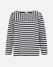 Stripe Boat Neck T-Shirt, Blue (NAVY), large