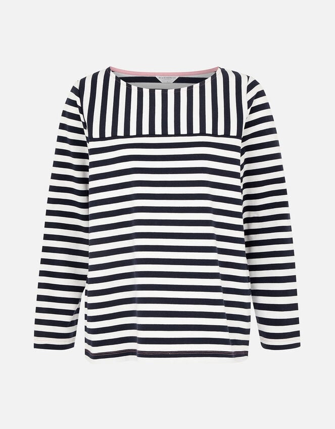Stripe Boat Neck T-Shirt, Blue (NAVY), large