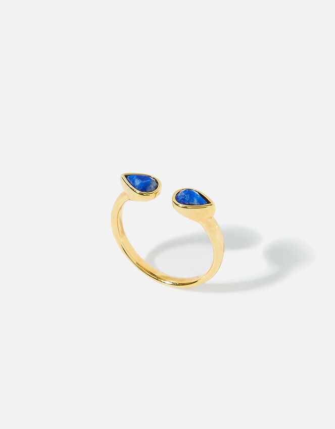 Gold-Plated Lapis Lazuli Healing Stone Ring, Blue (NAVY), large