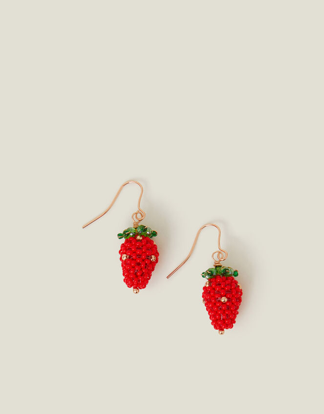 Strawberry Beaded Drop Earrings, , large