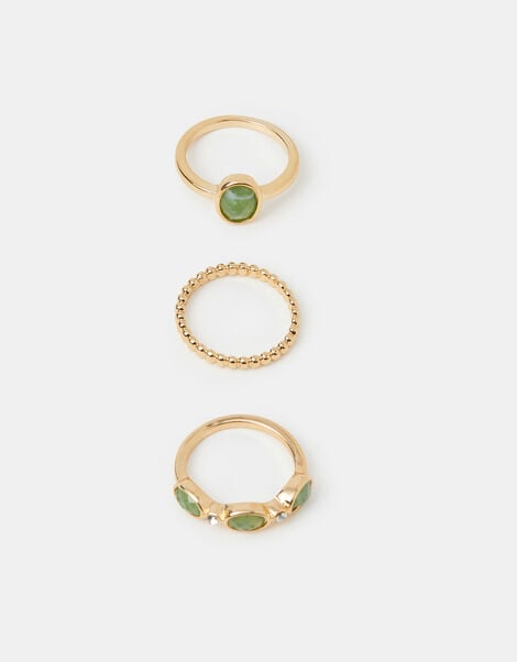 3-Pack Gemstone Rings, Green (GREEN), large