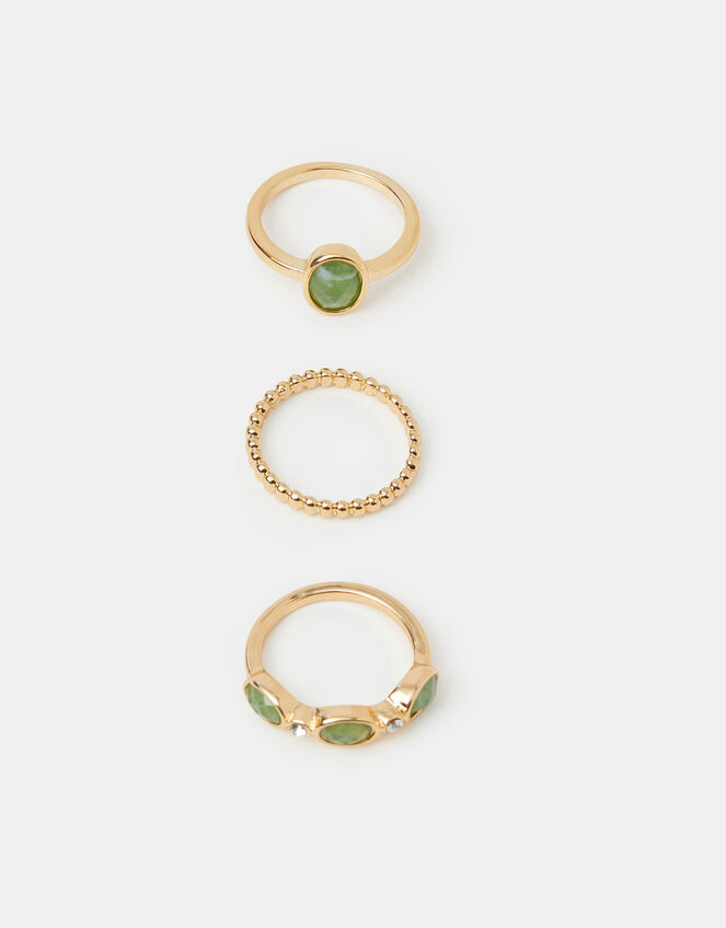 3-Pack Gemstone Rings, Green (GREEN), large