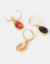 3-Pack Stone Drop Hoop Earrings, , large