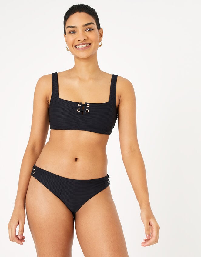 Eyelet Detail Bikini Crop Top, Black (BLACK), large