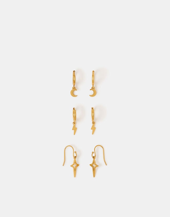 3-Pack Stainless Steel Celestial Hoop Earrings, , large