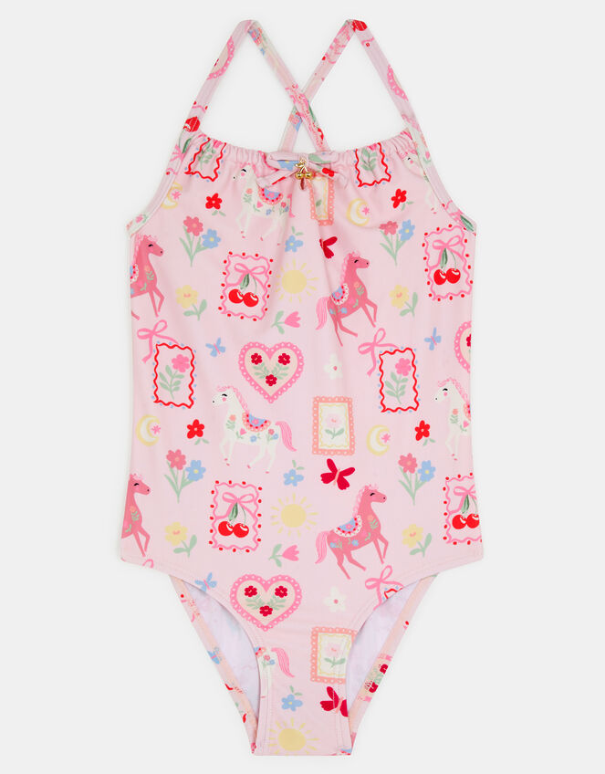 Girls Cowboy Print Swimsuit, Multi (PASTEL MULTI), large