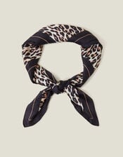 Leopard Print Square Satin Scarf, , large