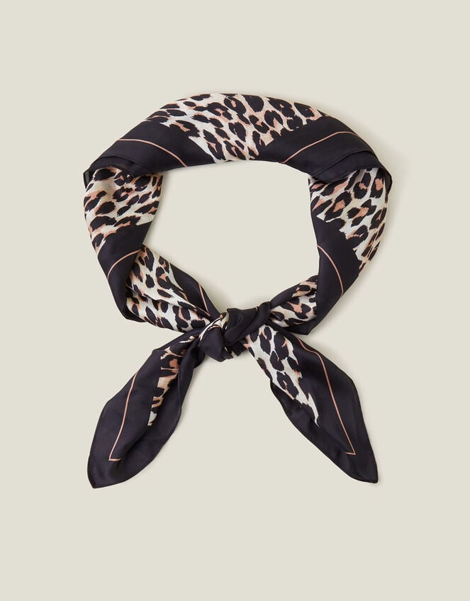 Leopard Print Square Satin Scarf, , large