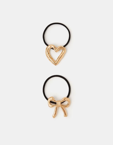 2-Pack Metal Heart & Bow Hair Bands, , large