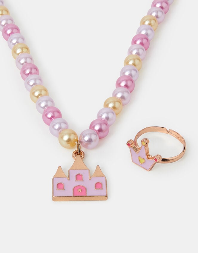Girls Princess Charm Necklace and Ring Set, , large