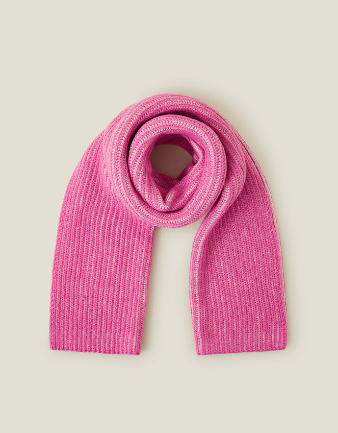 Contrast Rib Knit Scarf, Pink (PINK), large