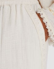 Mirror Embellished Wide Leg Trousers, Ivory (IVORY), large