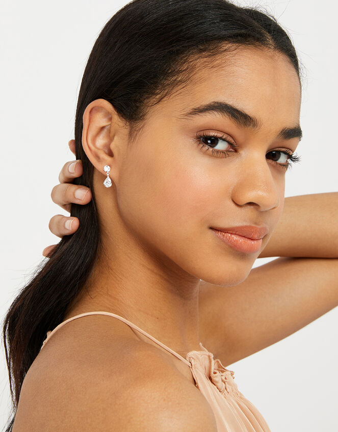 Sterling Silver Cubic Zirconia Drop Earrings, , large