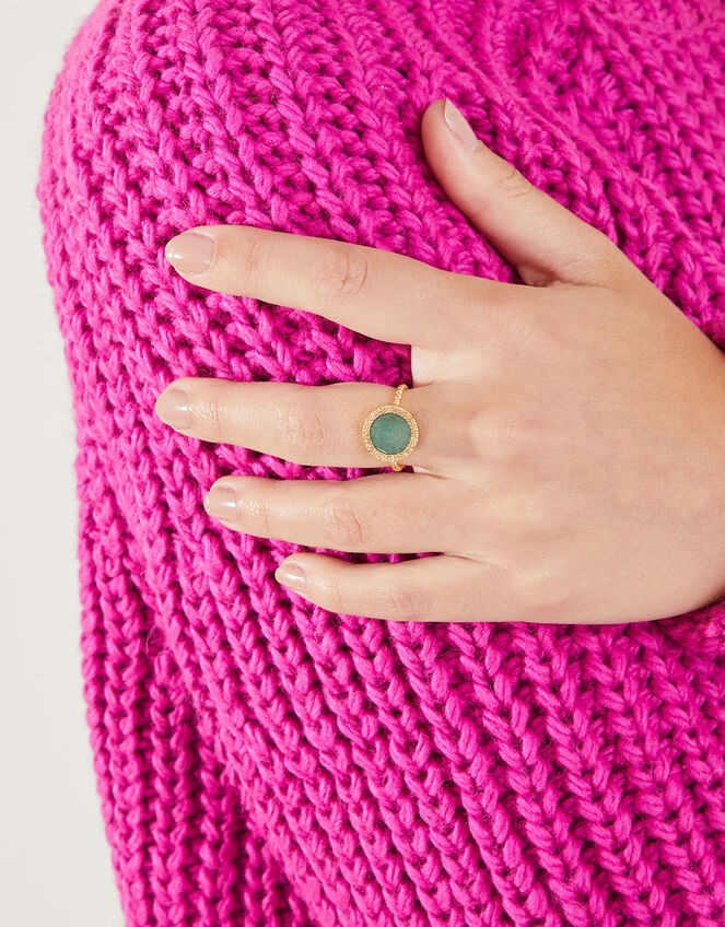 14ct Gold-Plated Aventurine Bobble Ring, Green (GREEN), large