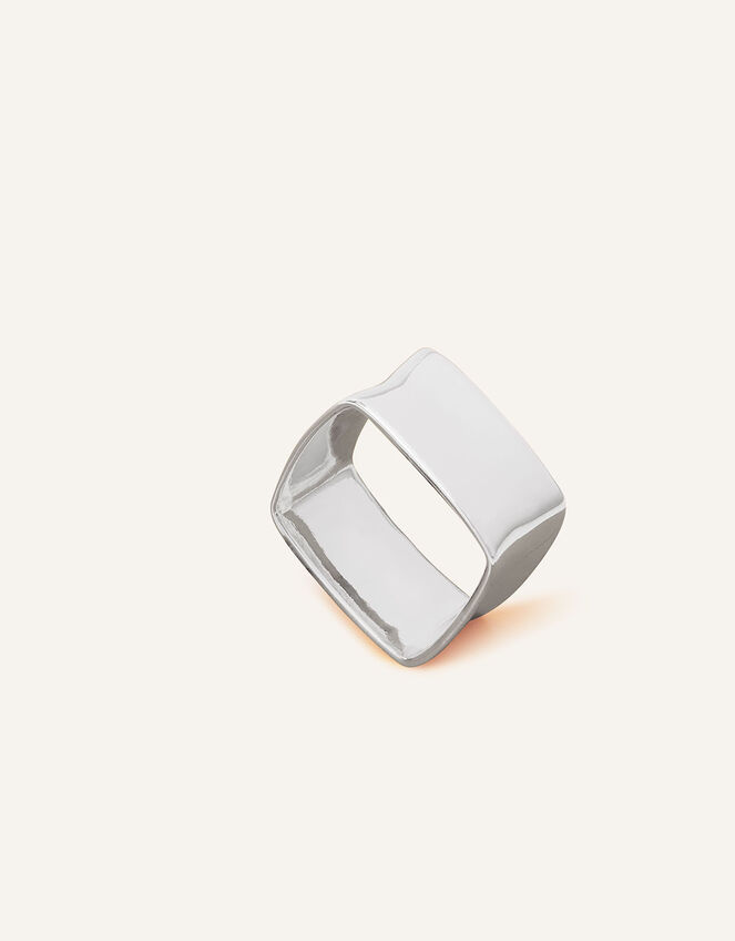 Sterling Silver-Plated Square Ring, Silver (ST SILVER), large