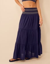Smocked Tiered Maxi Skirt, Blue (NAVY), large