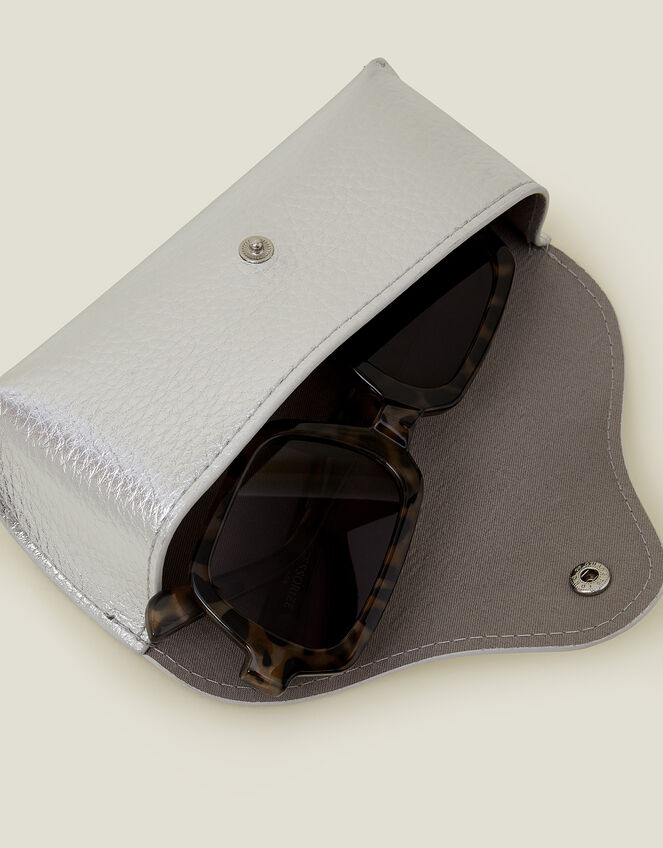Faux Leather Sunglasses Case, Silver (SILVER), large