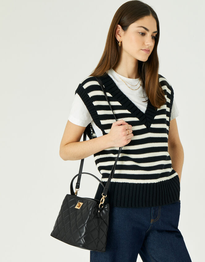 Quilted Large Handheld Bag, Black (BLACK), large