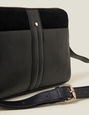 Double Zip Leather Cross-Body Bag, Black (BLACK), large