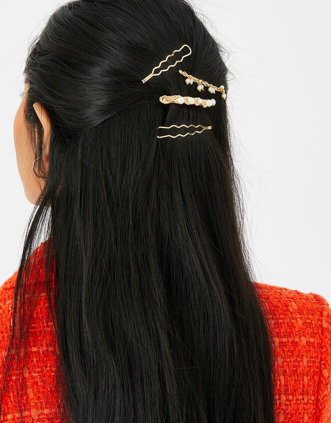 Pearl Chain Hair Grip Set, , large