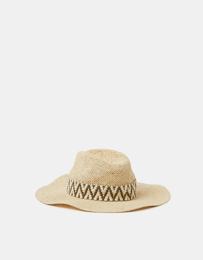 Chevron Straw Fedora Hat, , large