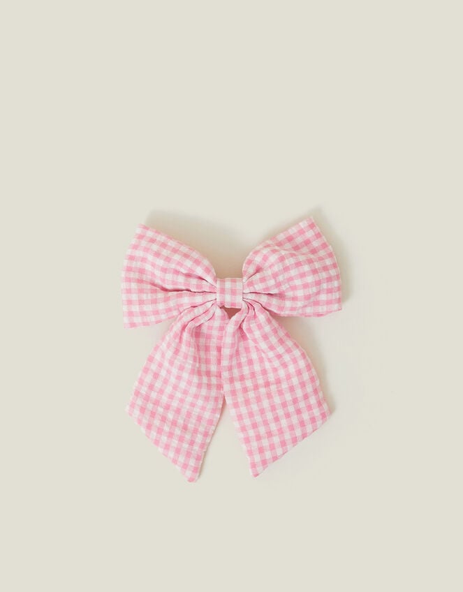 Gingham Bow Barrette Hair Clip, , large