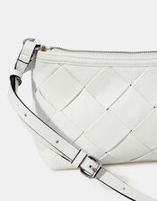 Woven Faux Leather Shoulder Bag, , large