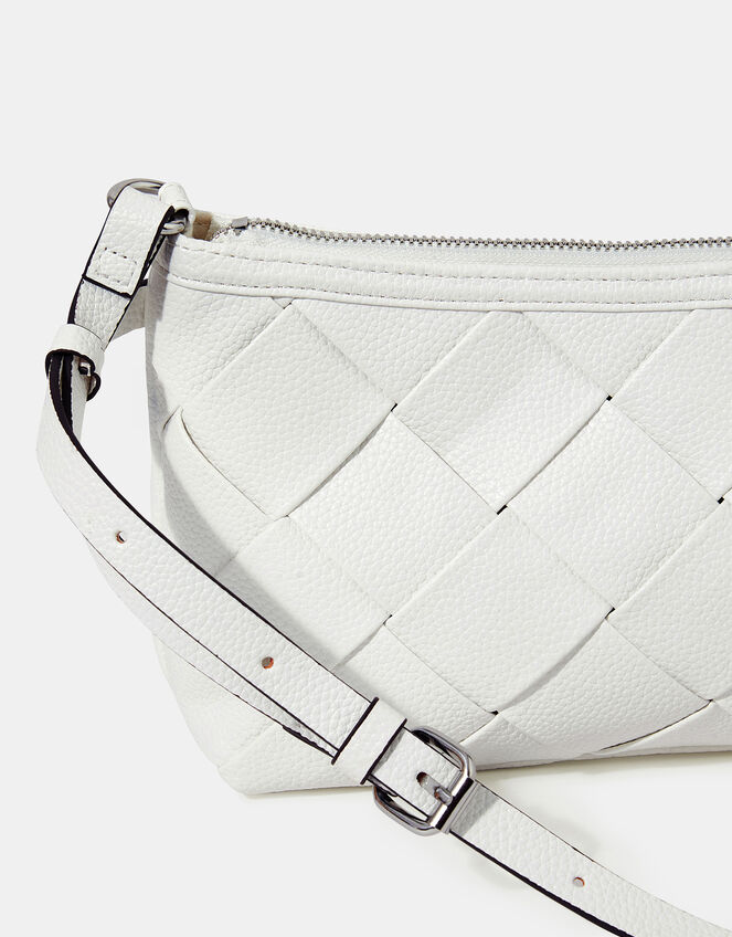 Woven Faux Leather Shoulder Bag, , large