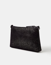 Glitter Leather Crossbody Bag, Black (BLACK), large