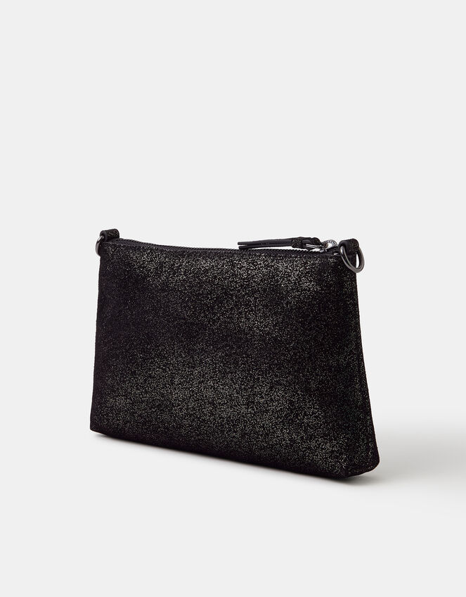 Glitter Leather Crossbody Bag, Black (BLACK), large