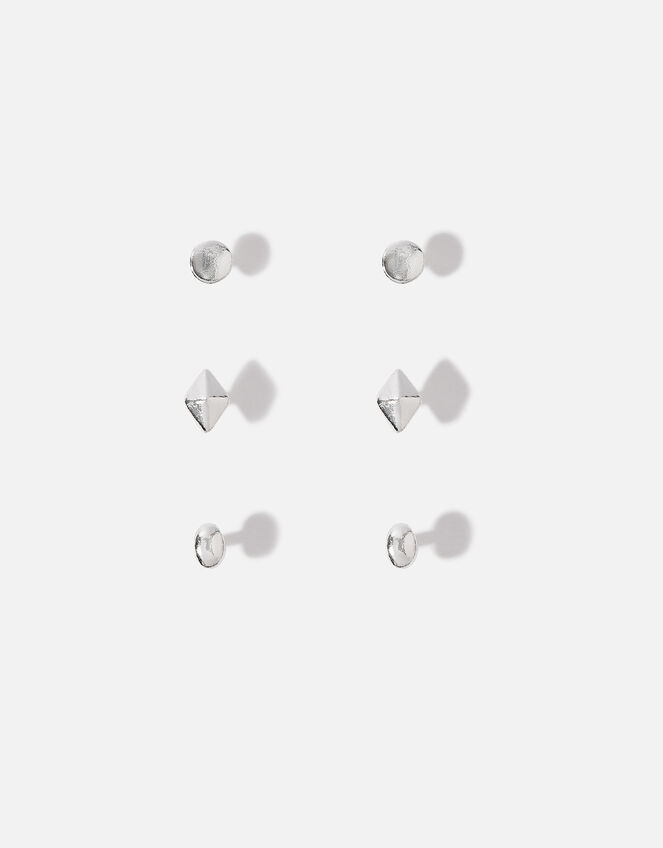 Sterling Silver Plain Earrings Set of Three, , large