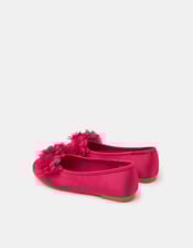 Corsage Satin Ballet Flats, Red (RED), large