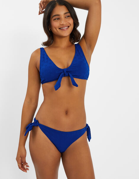 Floral Broderie Tie-Front Bikini Top, Blue (BLUE), large