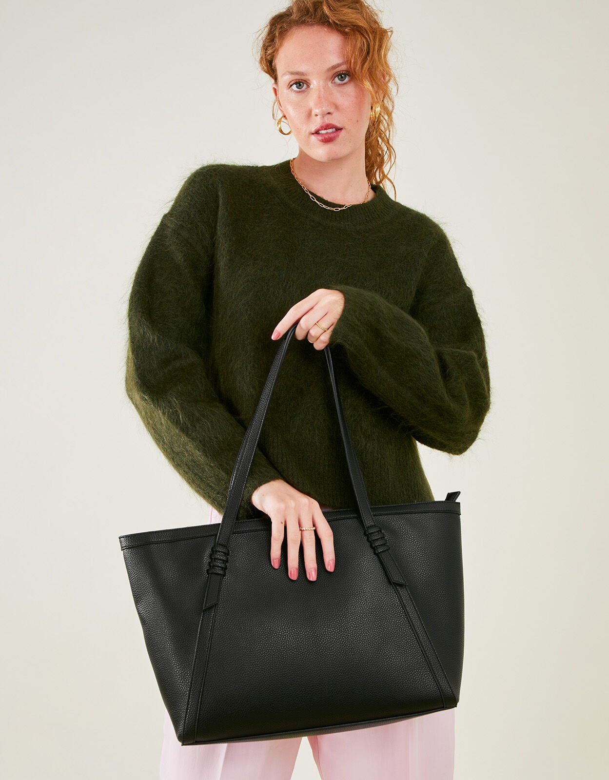 Artisanal Strap Detail Tote Bag Black