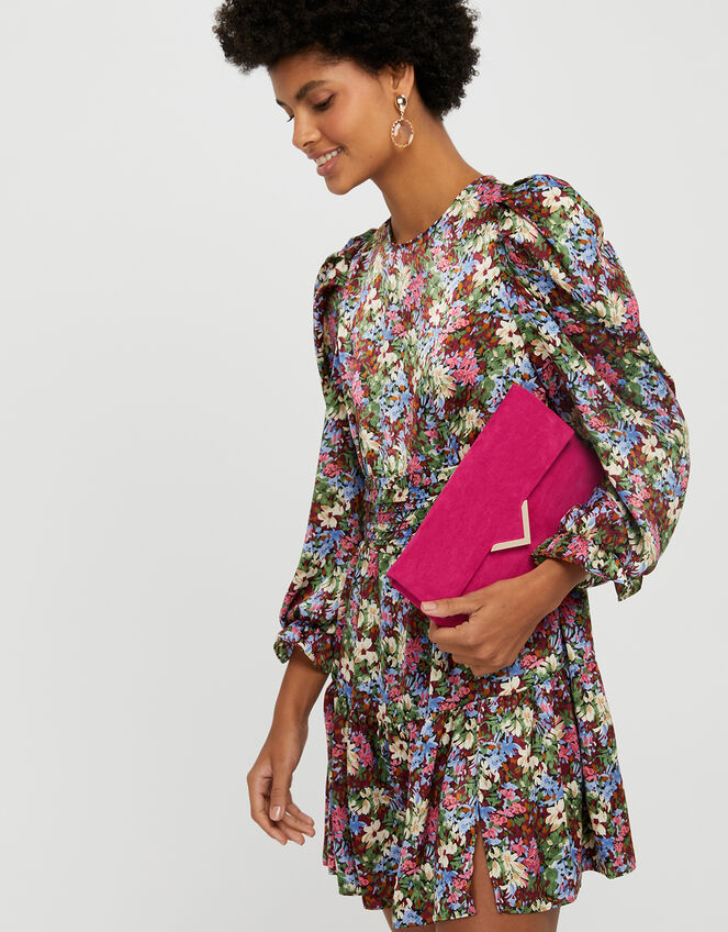Natalie Suedette Clutch Bag, Pink (FUCHSIA), large