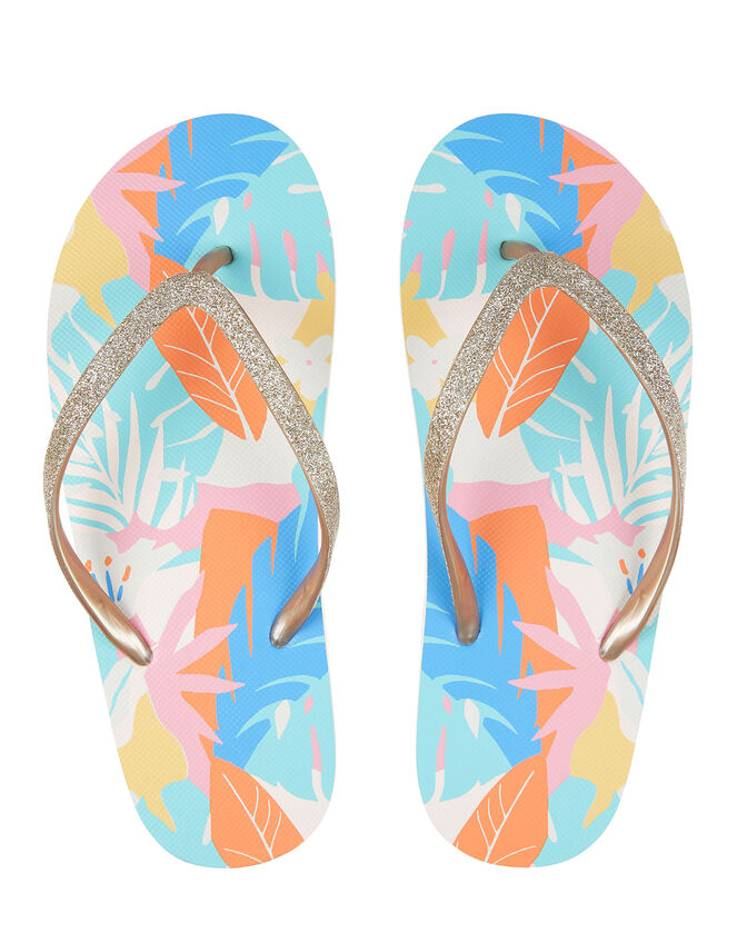Metallic Palm Print Flip Flops, Multi (BRIGHTS-MULTI), large