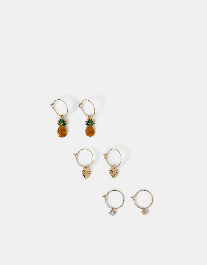 3-Pack Tropical Charm Hoop Earrings, , large