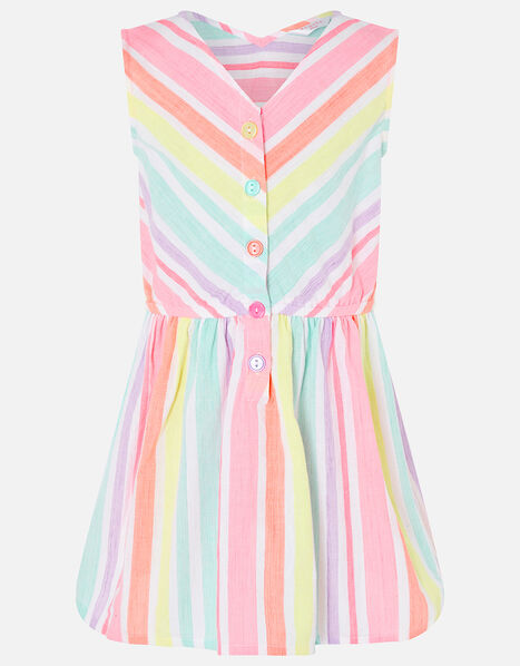 Girls Rainbow Stripe Dress in Linen Blend Multi, Multi (BRIGHTS-MULTI), large