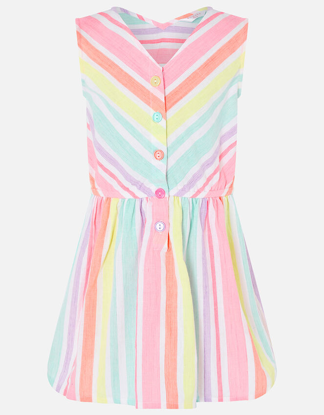 Girls Rainbow Stripe Dress in Linen Blend, Multi (BRIGHTS-MULTI), large