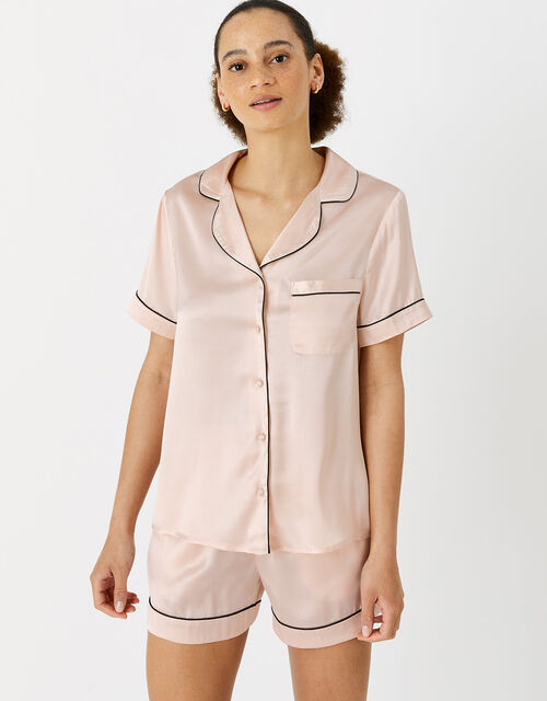 Satin Shirt and Shorts PJ Set, Pink (PALE PINK), large