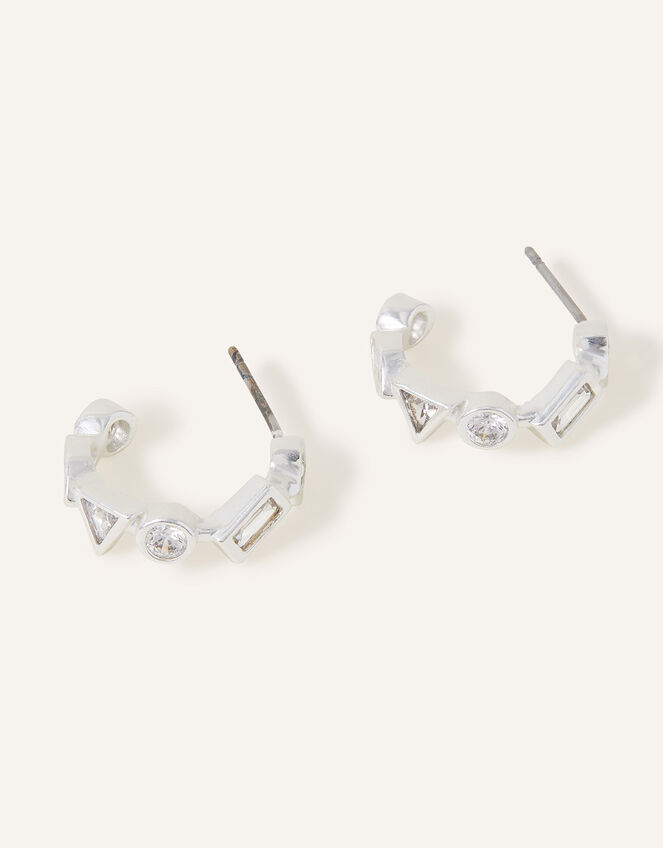Sterling Silver-Plated Cluster Hoops, , large
