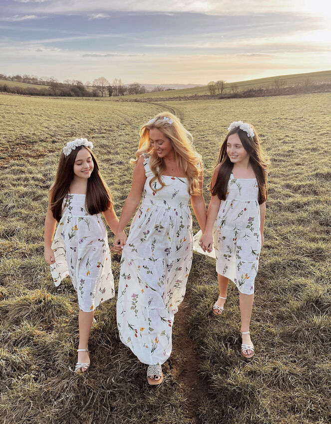 Botanical Tiered Floral Print Maxi Dress Ivory Beach holiday dresses