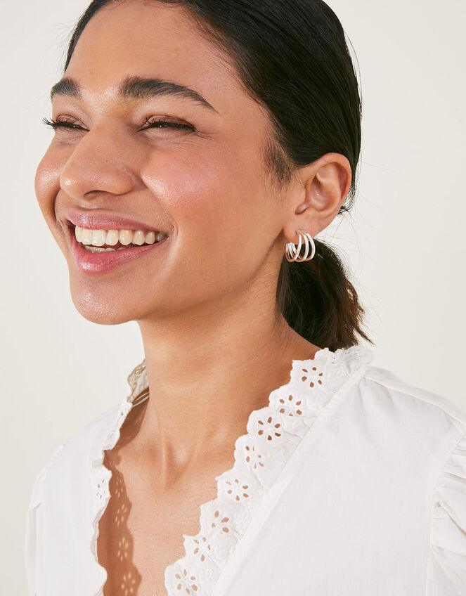 Triple Hoop Earrings, Silver (SILVER), large