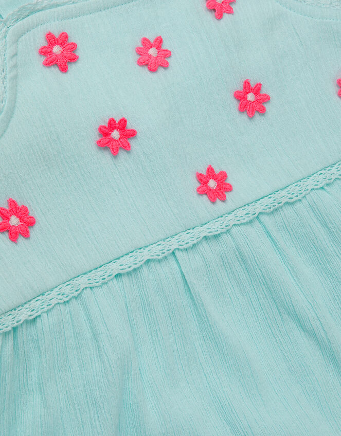 Girls Sleeveless Floral Embroidered Dress, Blue (BLUE), large