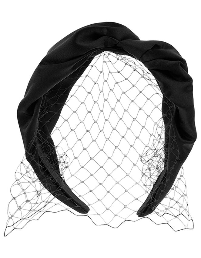 Taylor Satin Headband with Veil, Black (BLACK), large