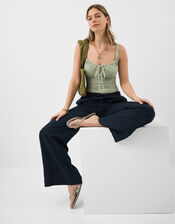 Gingham Seersucker Swimsuit, Green (KHAKI), large