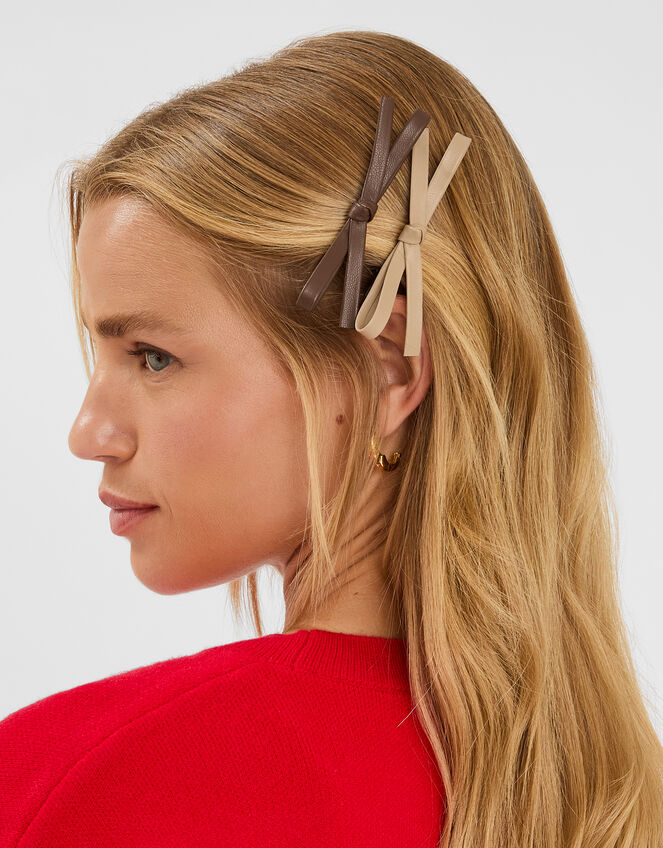 2-Pack Faux Leather Bow Hair Clips, , large