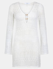 Knitted Long Sleeve Cover Up, White (WHITE), large